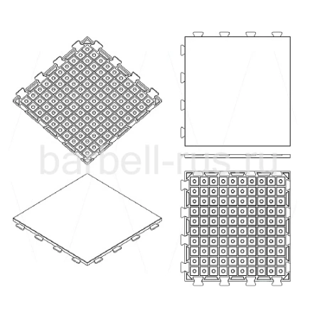 Резиновая плитка 100х100х2см скрытый замок ласточкин хвост IronBull