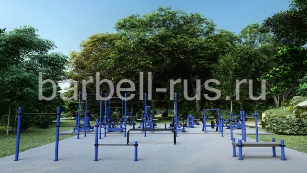 Уличная площадка 250 кв.м с силовыми тренажерами и воркаут SP250